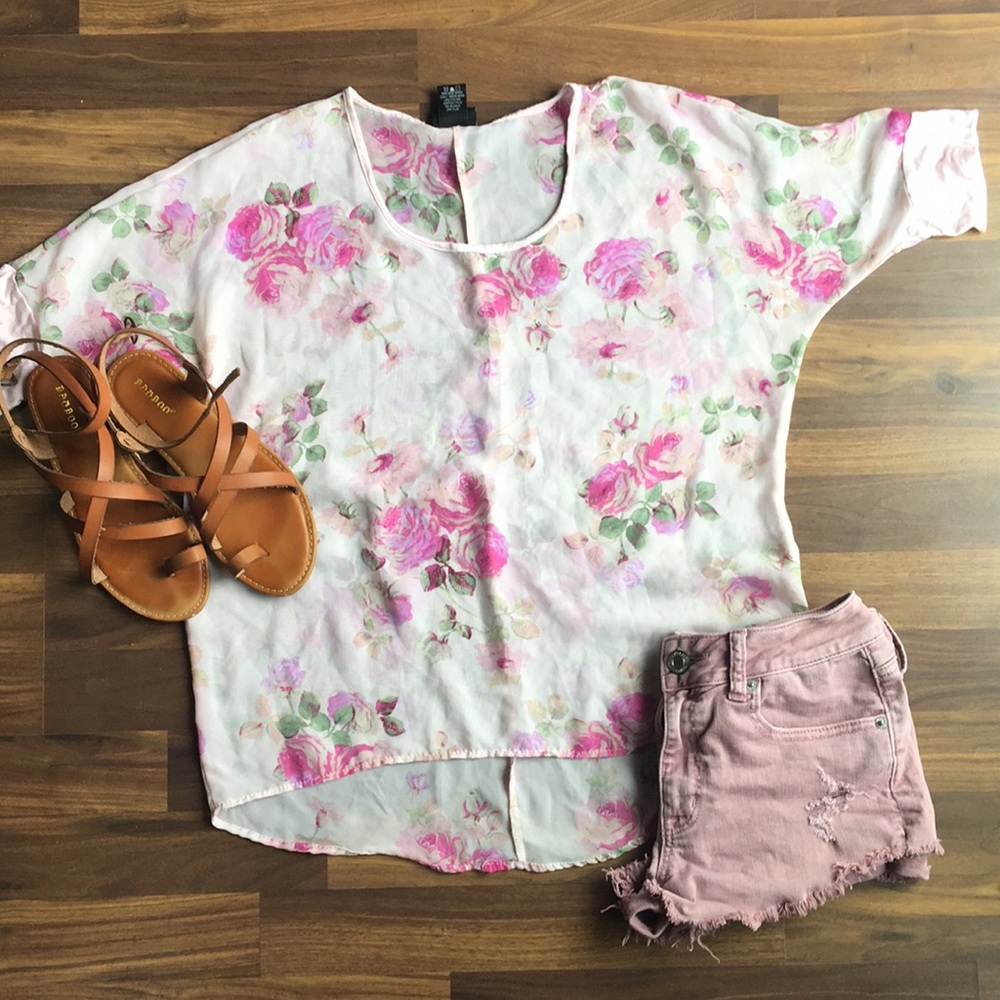 Pink Floral sheer top - small